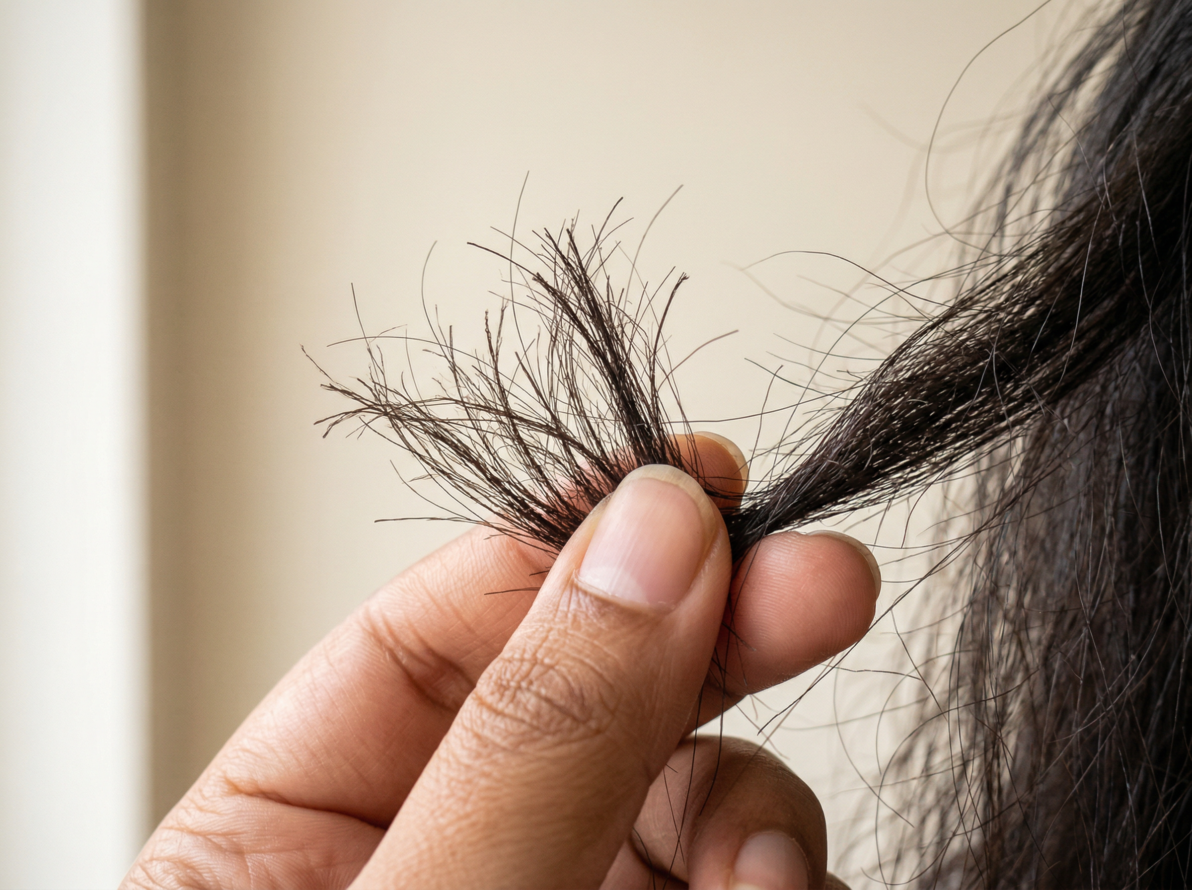 Dry damaged hair strands with split ends - Day 1